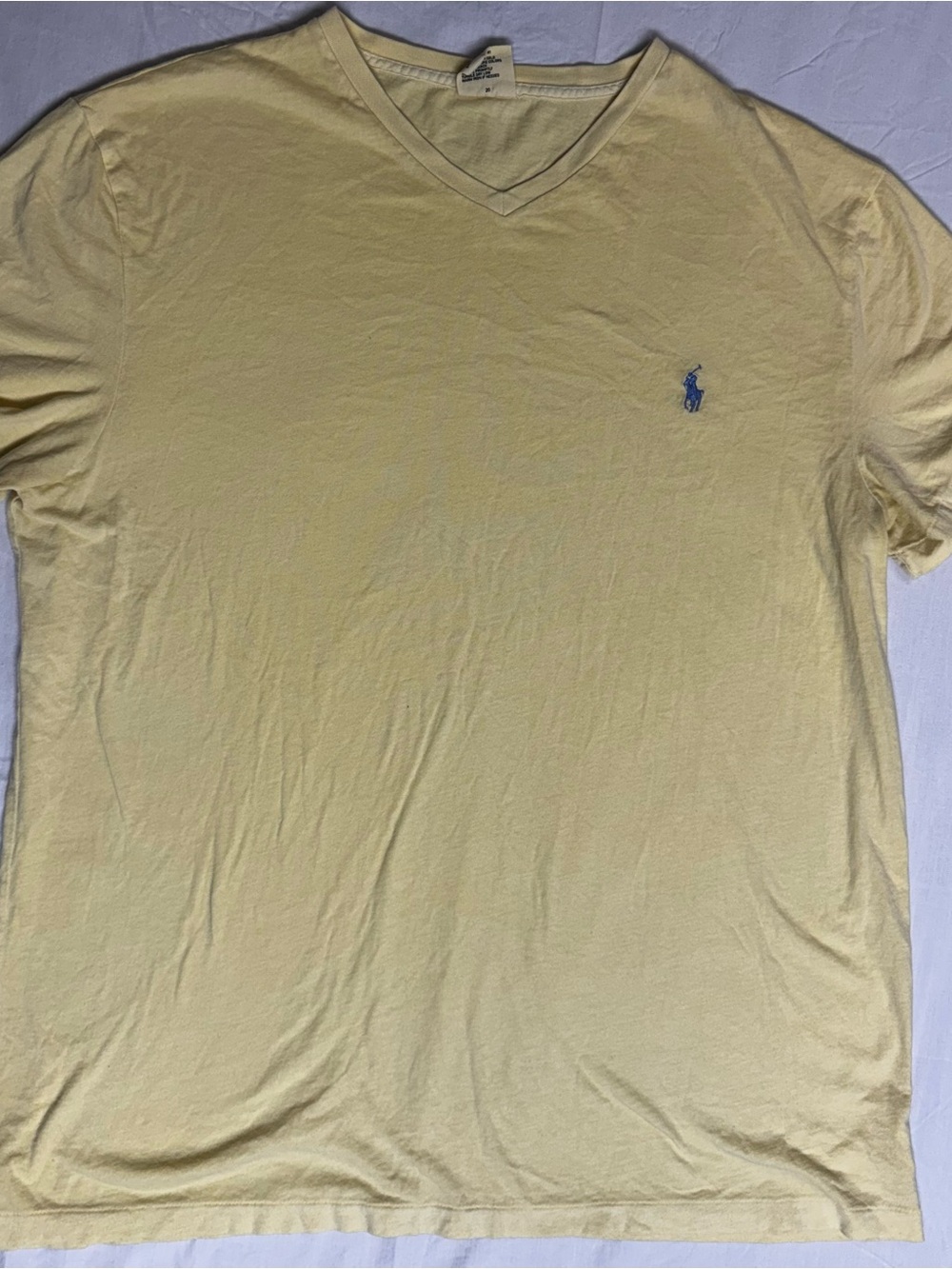 Polo by Ralph Lauren Men's Pale Yellow V-Neck Polo with Blue Pony